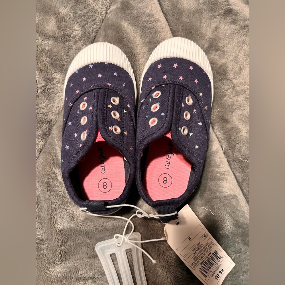 NWT Cat and Jack toddler, little girl shoes. Size 8 Slip on. Stars